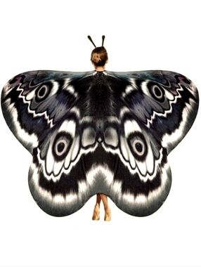 Grey Black Moth Wings Summer Festival Butterfly Costume Cape Antennas Set Party